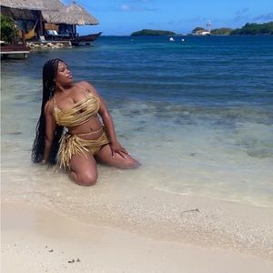 Gold fringe bikini set